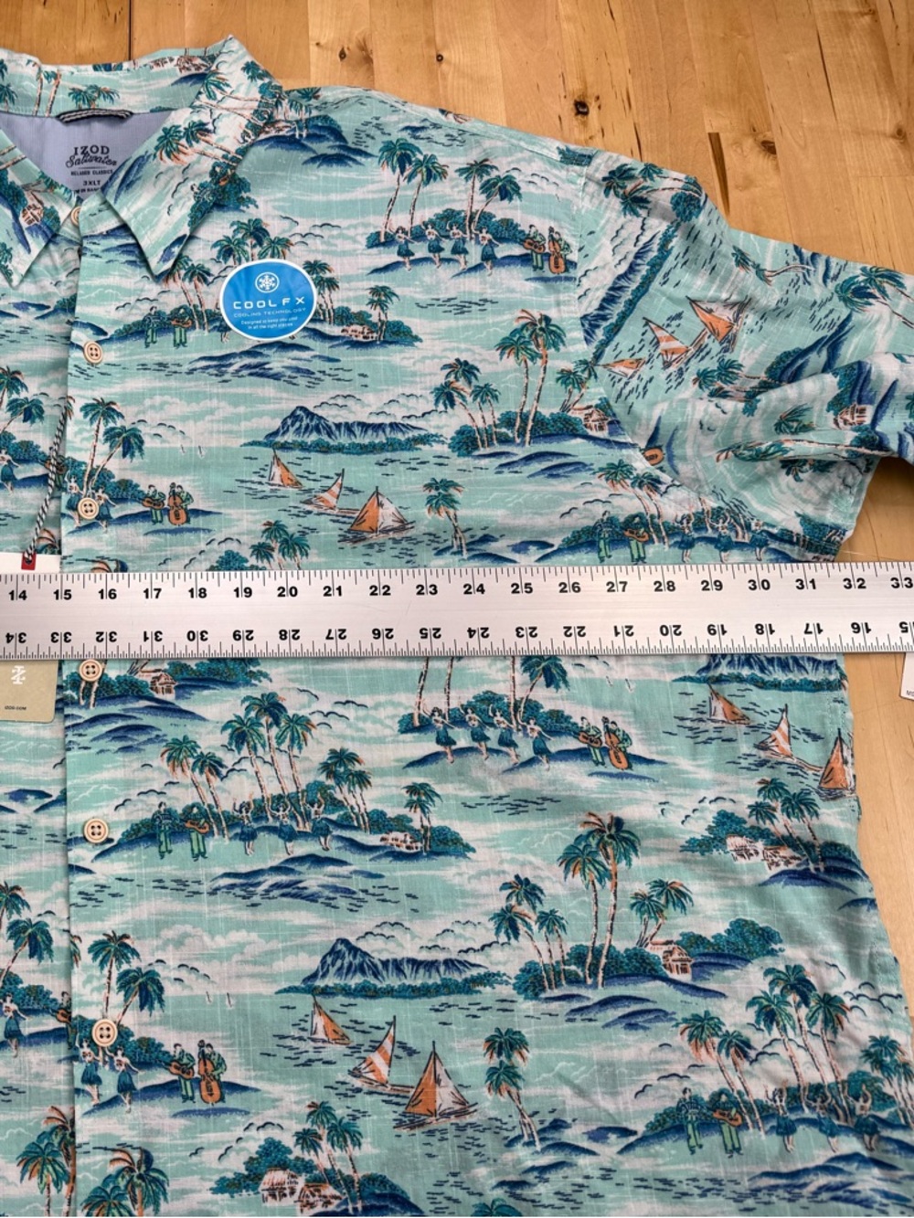 IZOD Saltwater Relaxed Size 3XLT Blue Green Tropical Hawaiian Aloha Shirt NWT - Picture 7 of 13